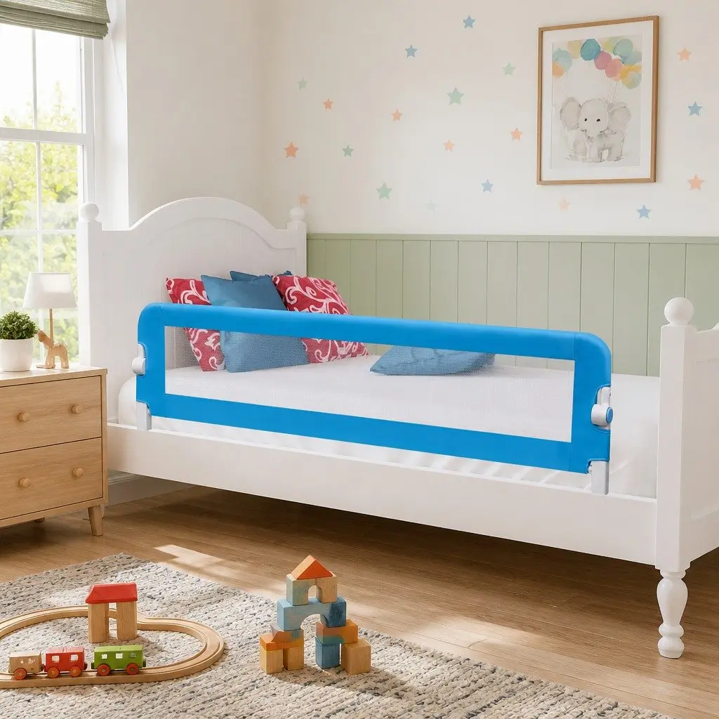 Toddler Bed Guard Protection Foldable Portable Blue 150 x 42 cm