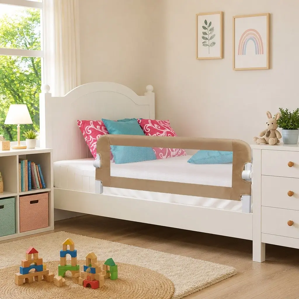 Toddler Bed Rail Foldable Taupe 102x42 cm Safety Guard for Kids