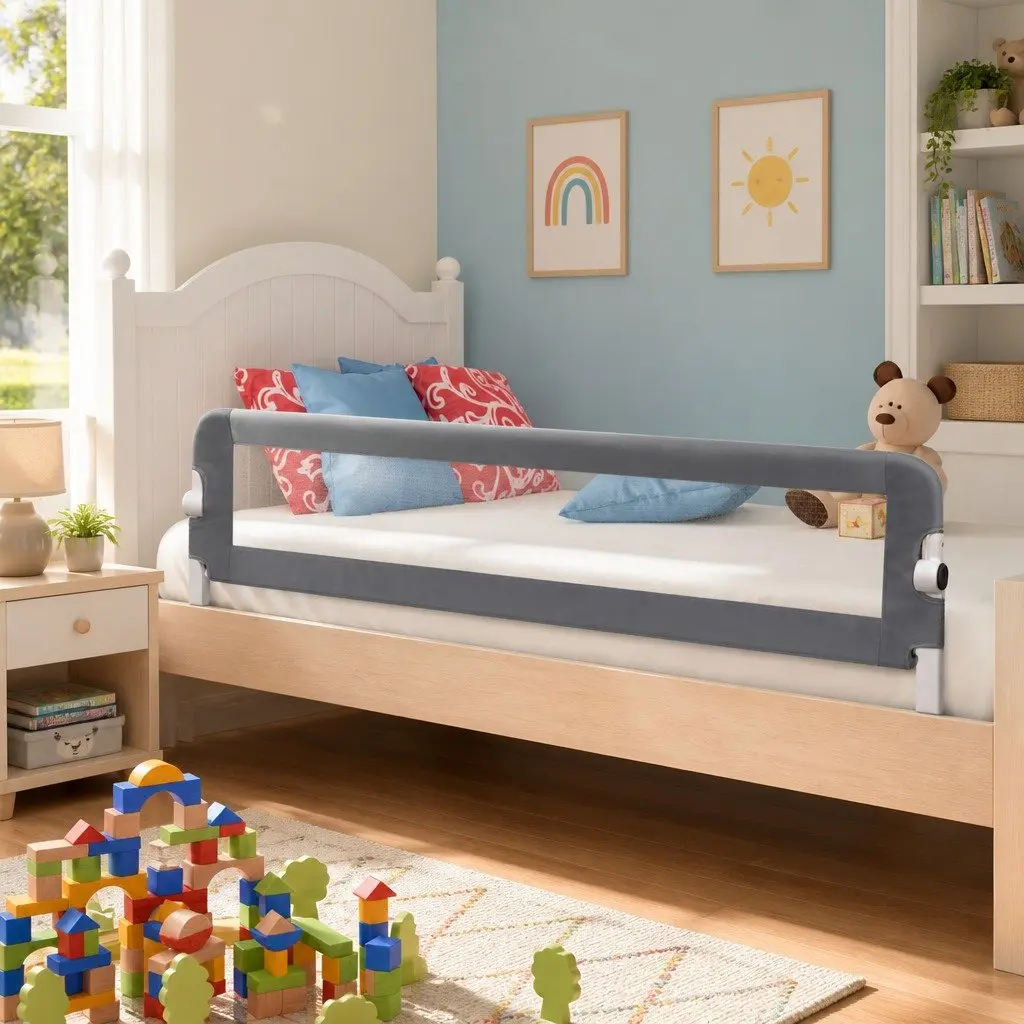 Toddler Safety Bed Rail Foldable Grey 120x42cm Protective Sleep Guard