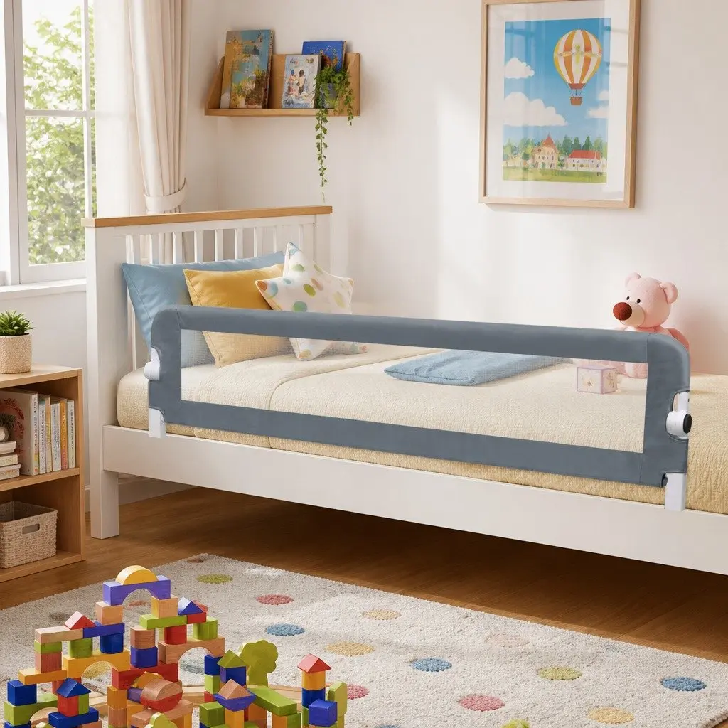 Toddler Safety Bed Rail Foldable Grey 180x42 cm Protective Guard