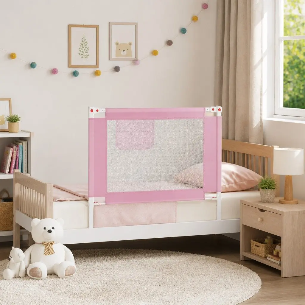 Toddler Bed Safety Rail Adjustable Height Pink 90x25cm