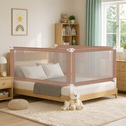 Toddler Safety Bed Rail Adjustable Height Protection Guard 180x25cm Taupe