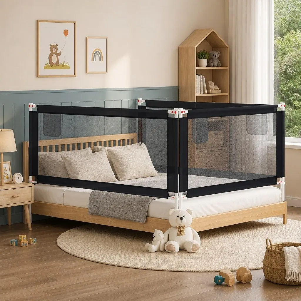 Toddler Bed Rail Adjustable Height Dark Grey 190x25cm Fabric Safety Guard