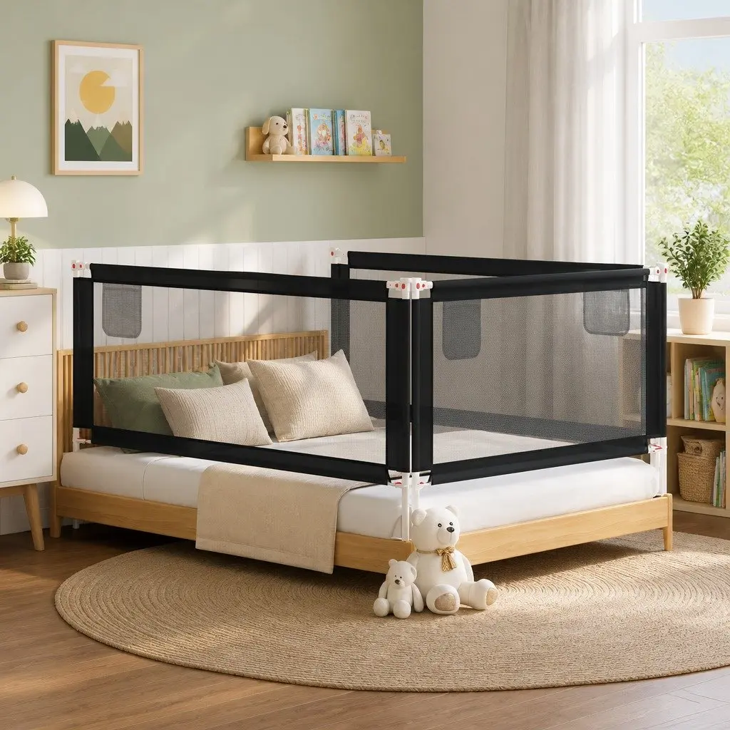 Toddler Bed Rail Adjustable Height Grey 200x25 cm Safety Protection Guard
