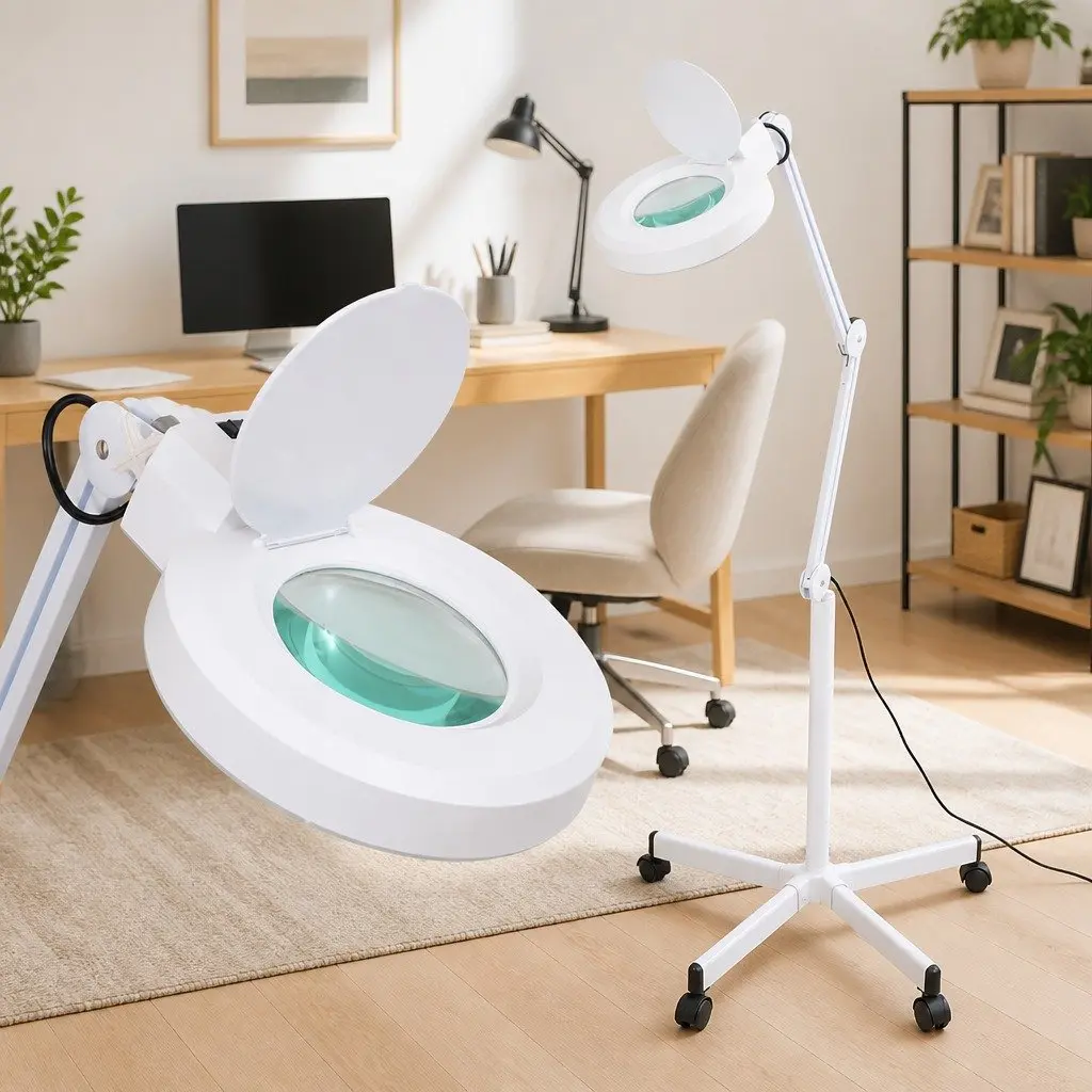 Standing Magnifying Lamp LED Ring Light 5 Dioptres Adjustable Height