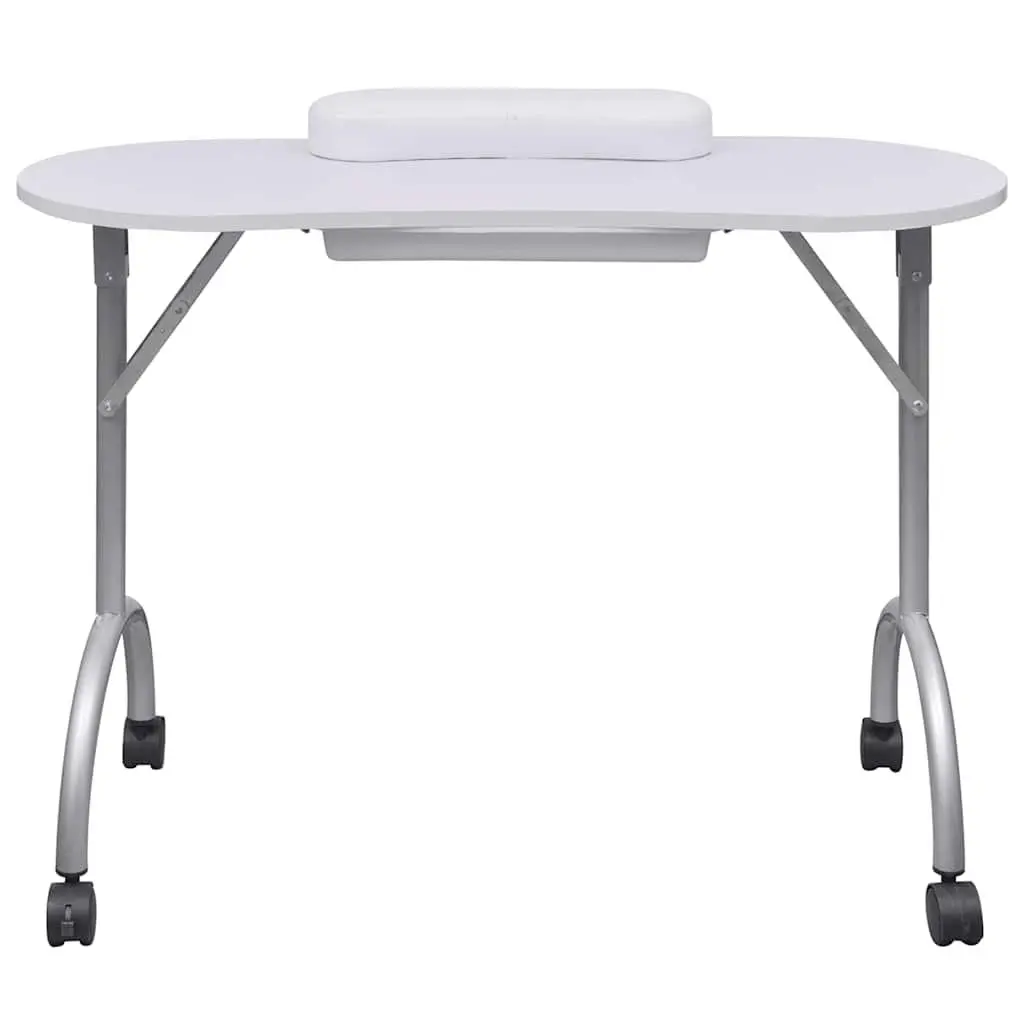 White Portable Folding Manicure Table with Spacious Top and Thick Wrist Cushion