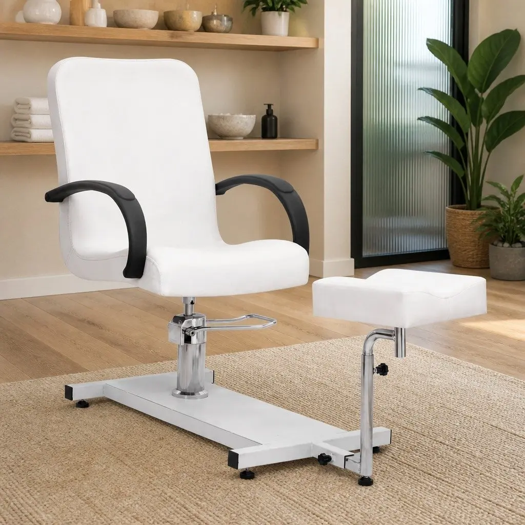 Massage Chair with Footrest White Salon Beauty Treatment Professional Relaxation
