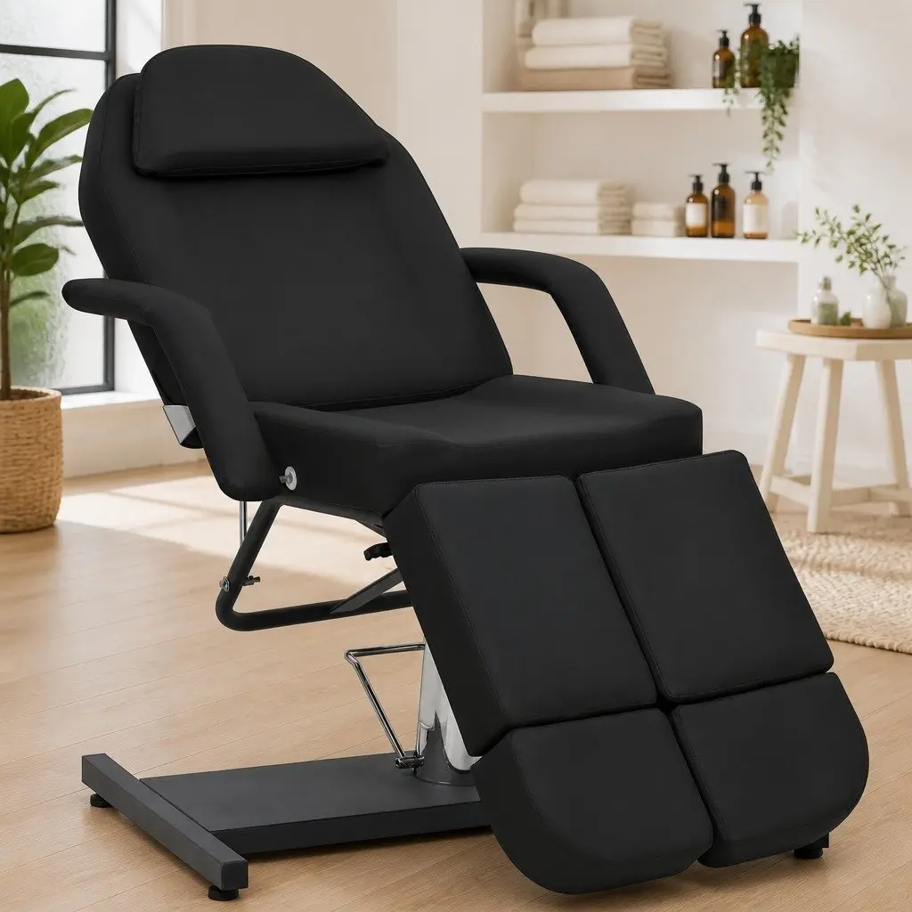 Beauty Treatment Chair Adjustable Backrest Black Faux Leather