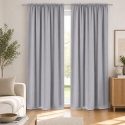 Grey Slot-Headed Blackout Curtains 135x245cm Privacy Light-Blocking Window