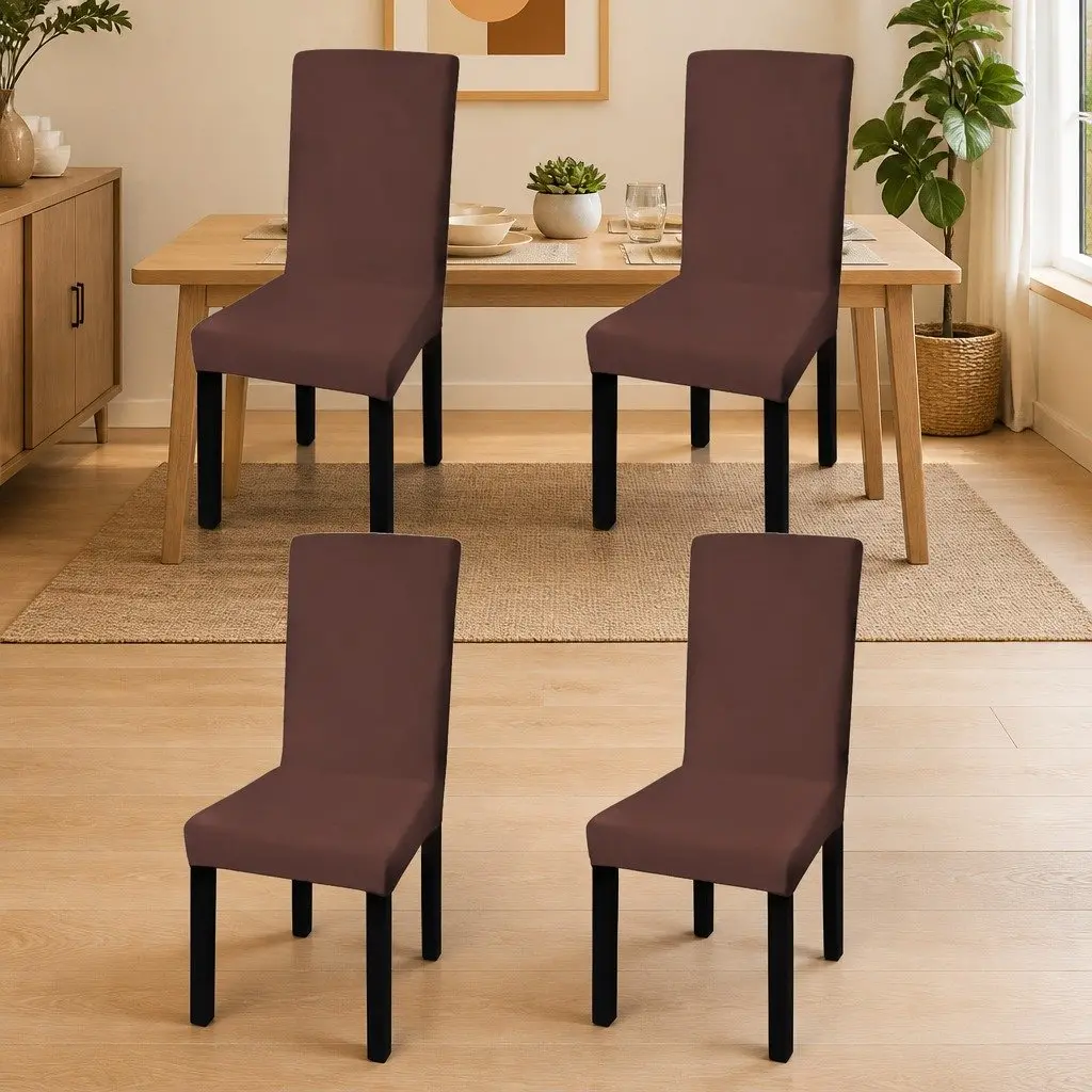 Slipcovers Stretchable Chair Covers 4 Pack Brown Soft Wrinkle-Resistant