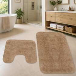 Friendly and Functional Beige Bathroom Mat Set