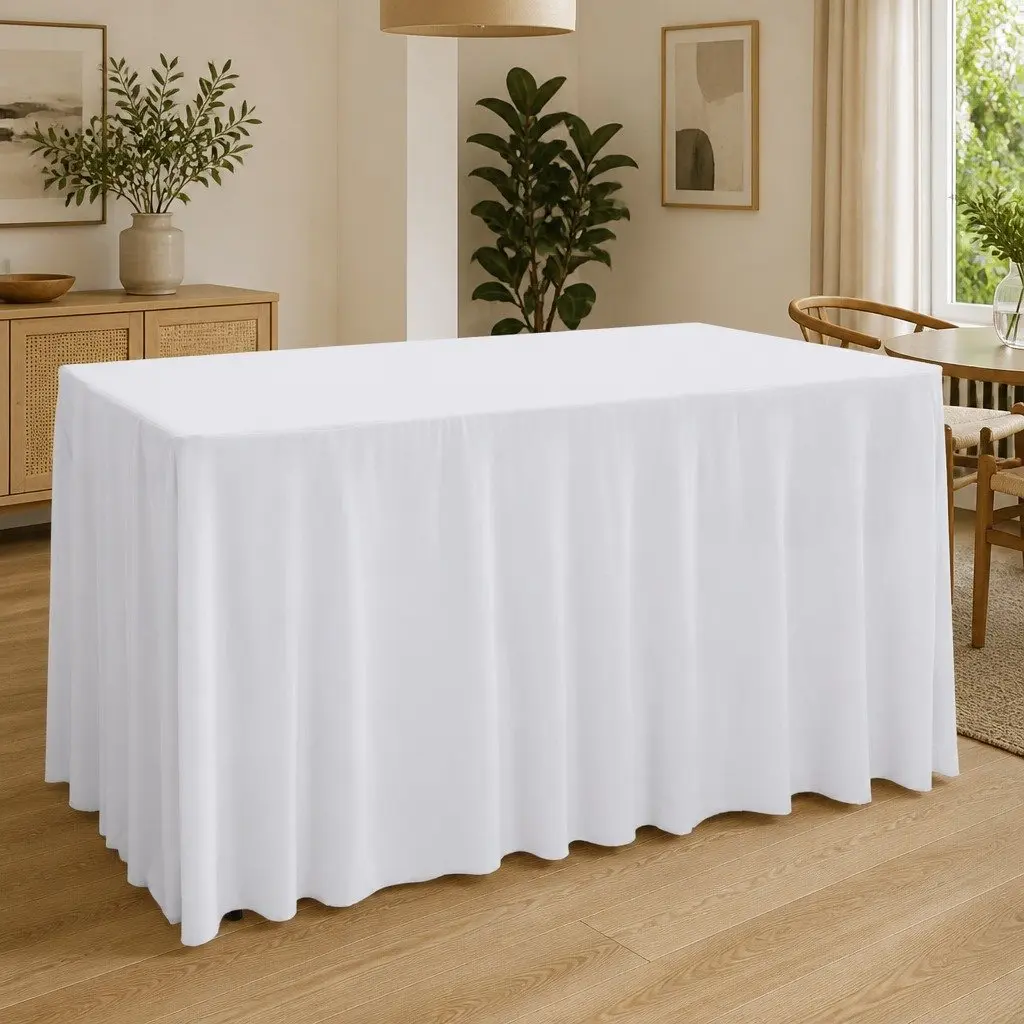Stretch Table Cover with Skirt 183x76x74 cm White 2 Pack Event Party Banquet