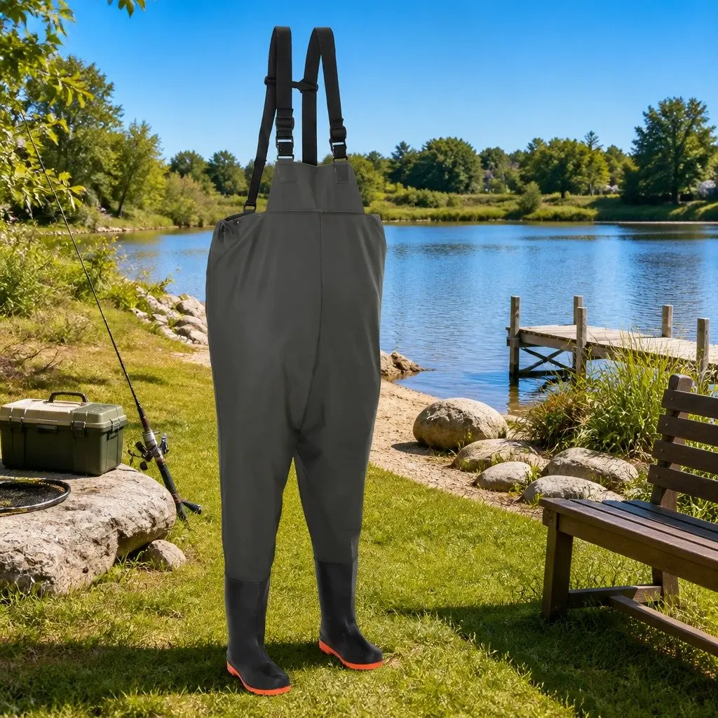 Chest Wading Pants Waterproof with Attached Boots Green Size 39