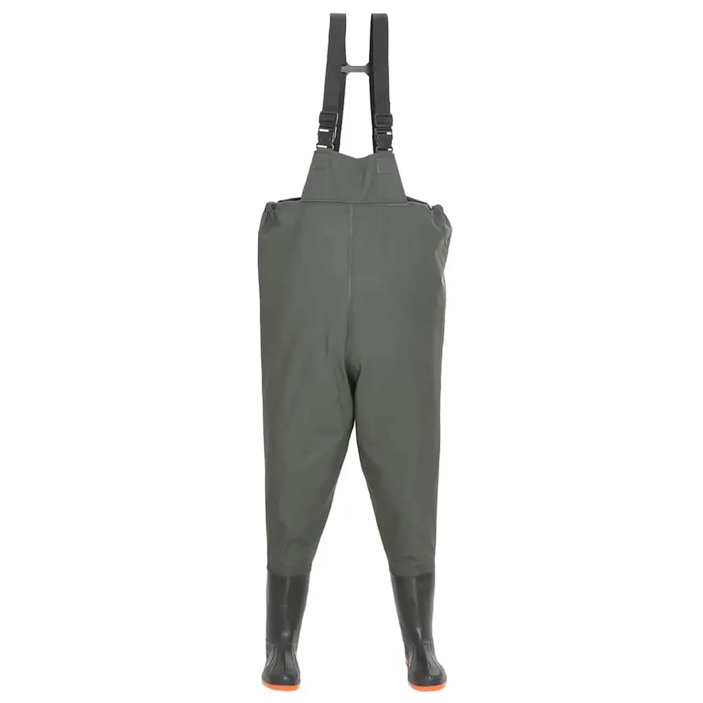 Chest Wading Pants with Attached Boots Waterproof Green Size 44