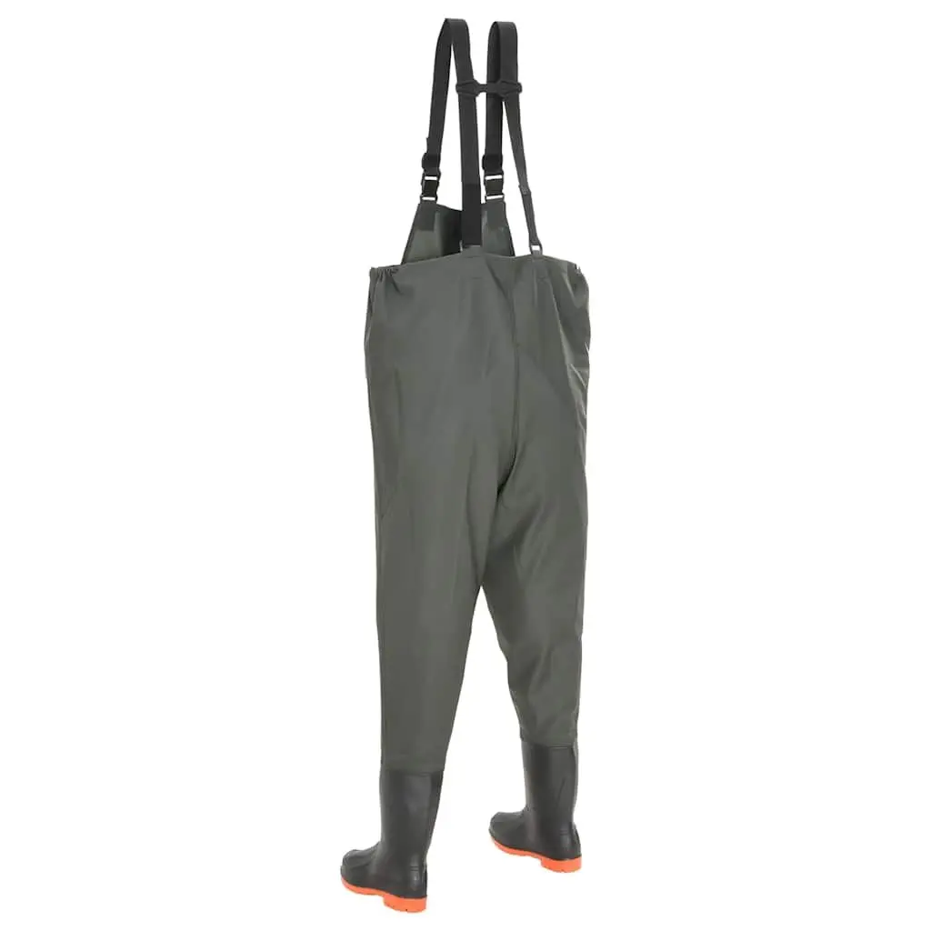 Chest Wading Pants with Attached Boots Waterproof Green Size 44