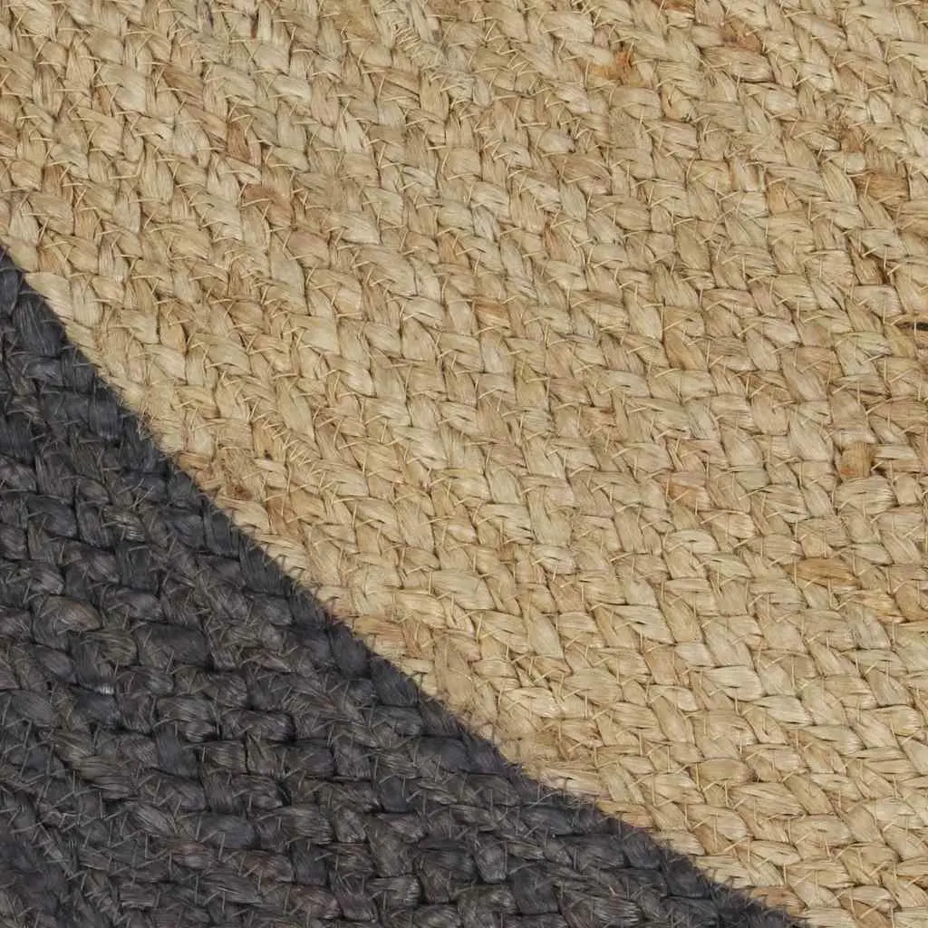 Handmade Jute Area Rug Natural Centre Grey Border Round Braided Carpet Home
