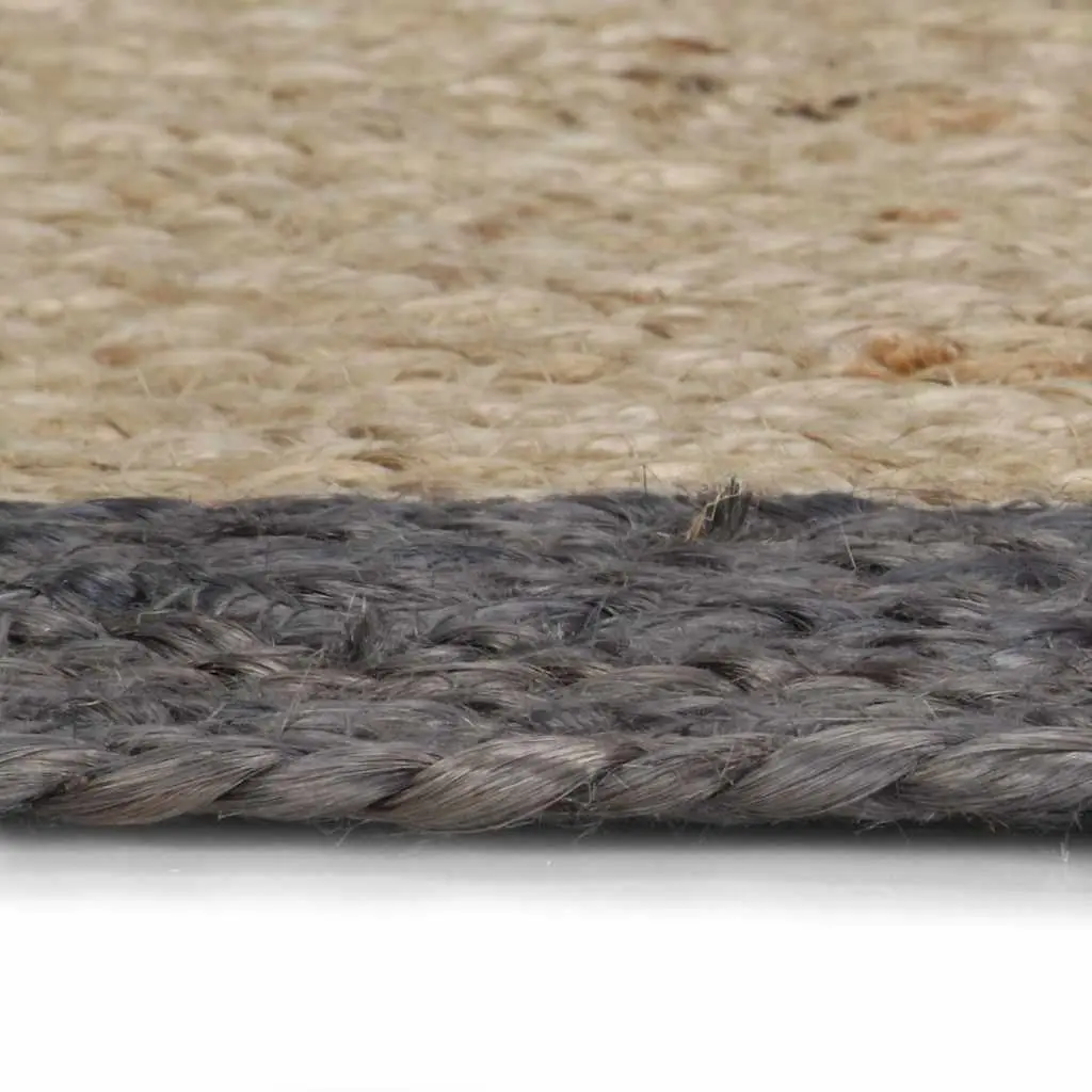 Handmade Jute Area Rug Grey with Dark Border Round 150 cm Braided Carpet Home Decor