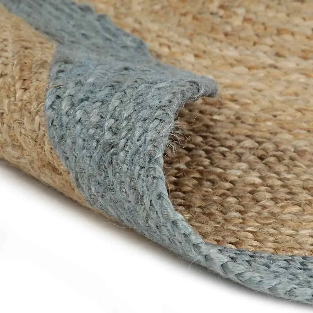 Handmade Jute Area Rug with Olive Green Border Round Braided Natural Carpet Home