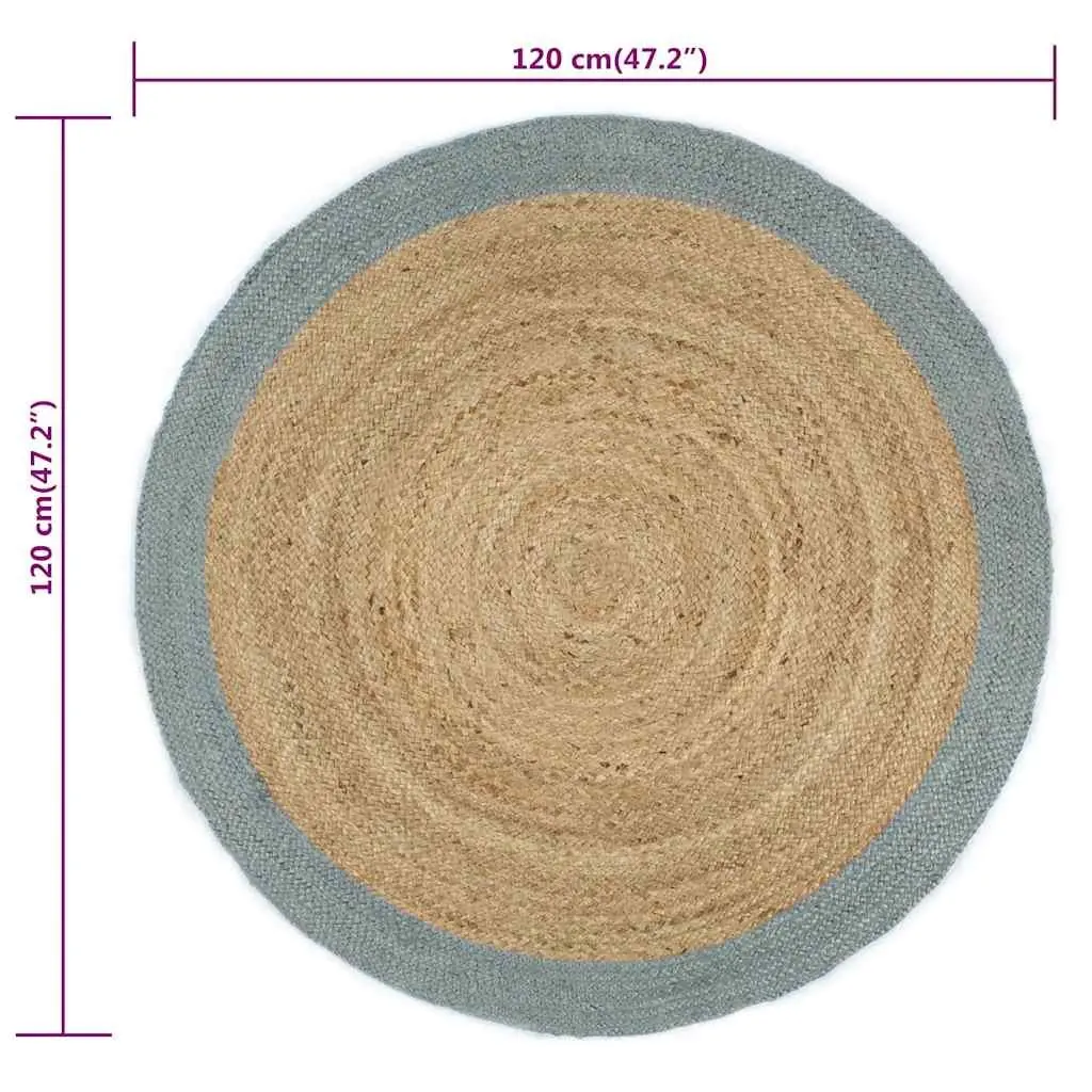 Handmade Jute Area Rug with Olive Green Border Round Braided Natural Carpet Home