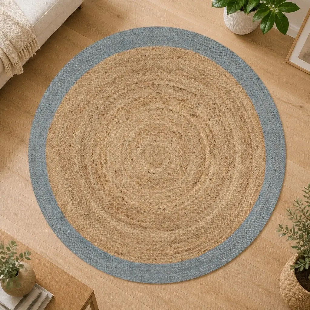 Handmade Jute Rug with Olive Green Border