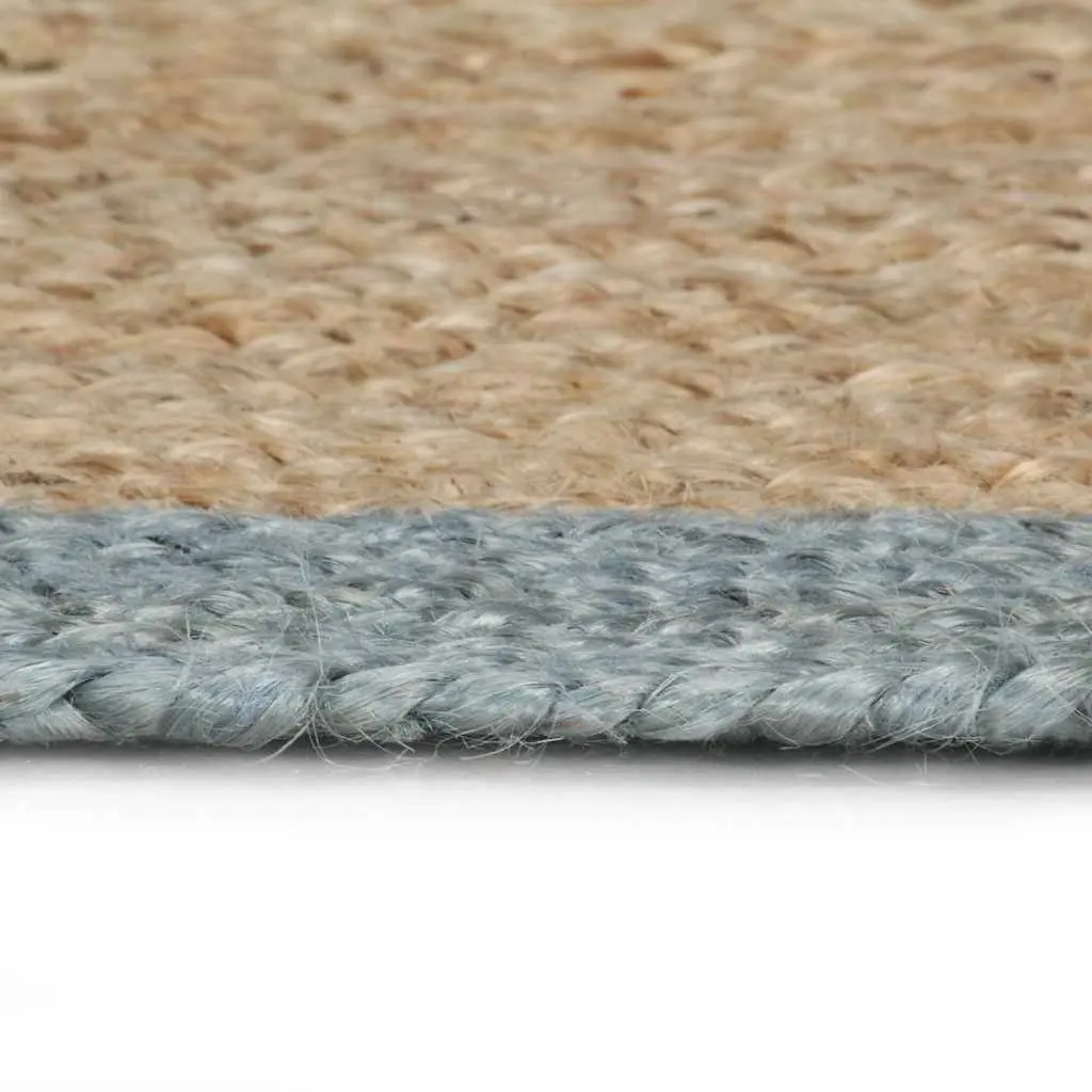 Jute Area Rug Handwoven Natural Centre Olive Green Border Round 150 cm
