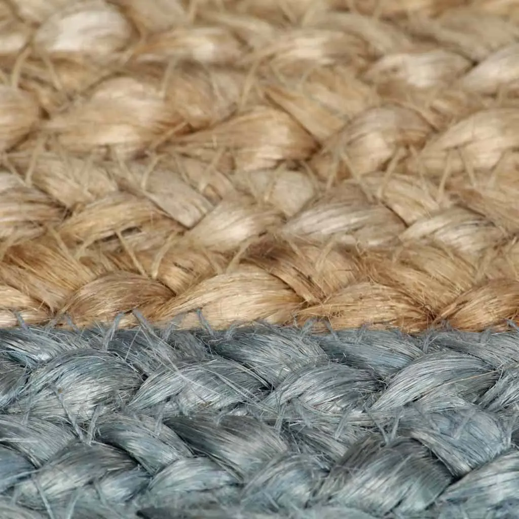 Jute Area Rug Handwoven Natural Centre Olive Green Border Round 150 cm