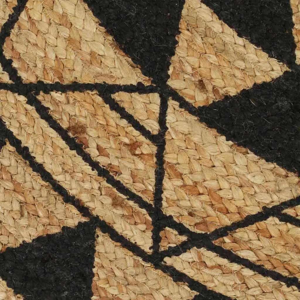 Handwoven Jute Area Rug with Black Floral Print Modern Home Decor Carpet 150cm