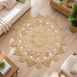 Handmade Braided Jute Area Rug Brown Natural Fibre Floor Carpet Home Decor 90cm