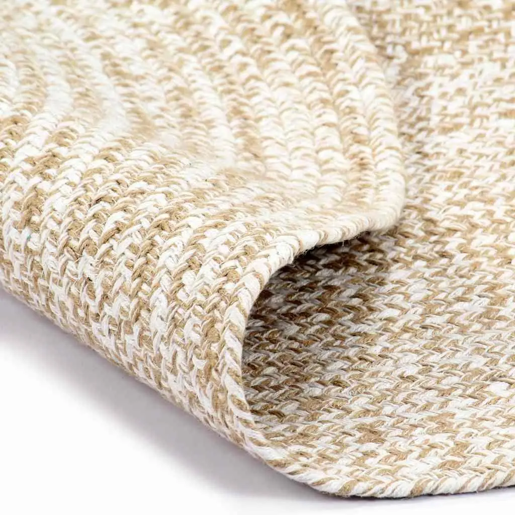 Jute Braided Area Rug Round 90cm White Natural Handwoven Home Decor