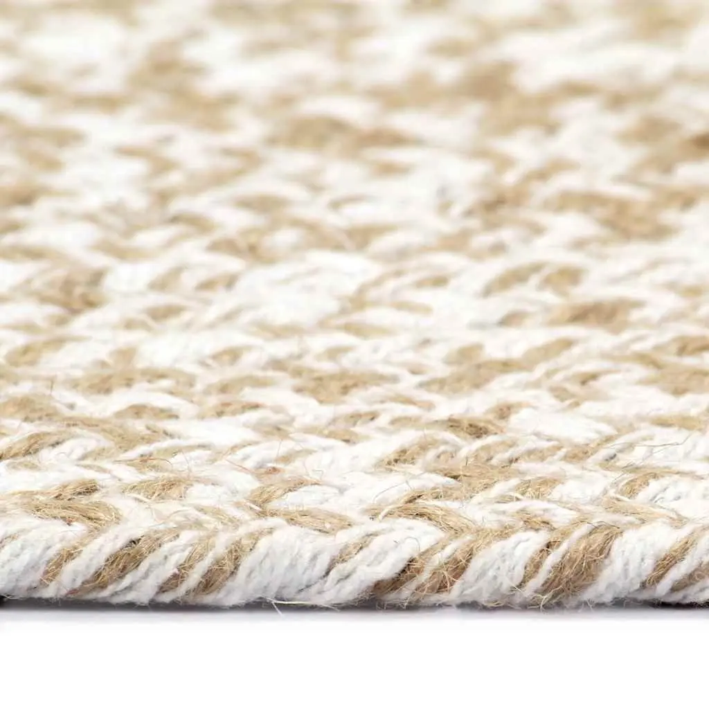 Jute Braided Area Rug Round 90cm White Natural Handwoven Home Decor