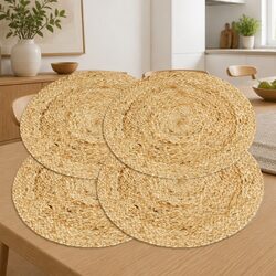 Handwoven Jute Placemats Round 38cm Natural Brown Table Linens Set of 4