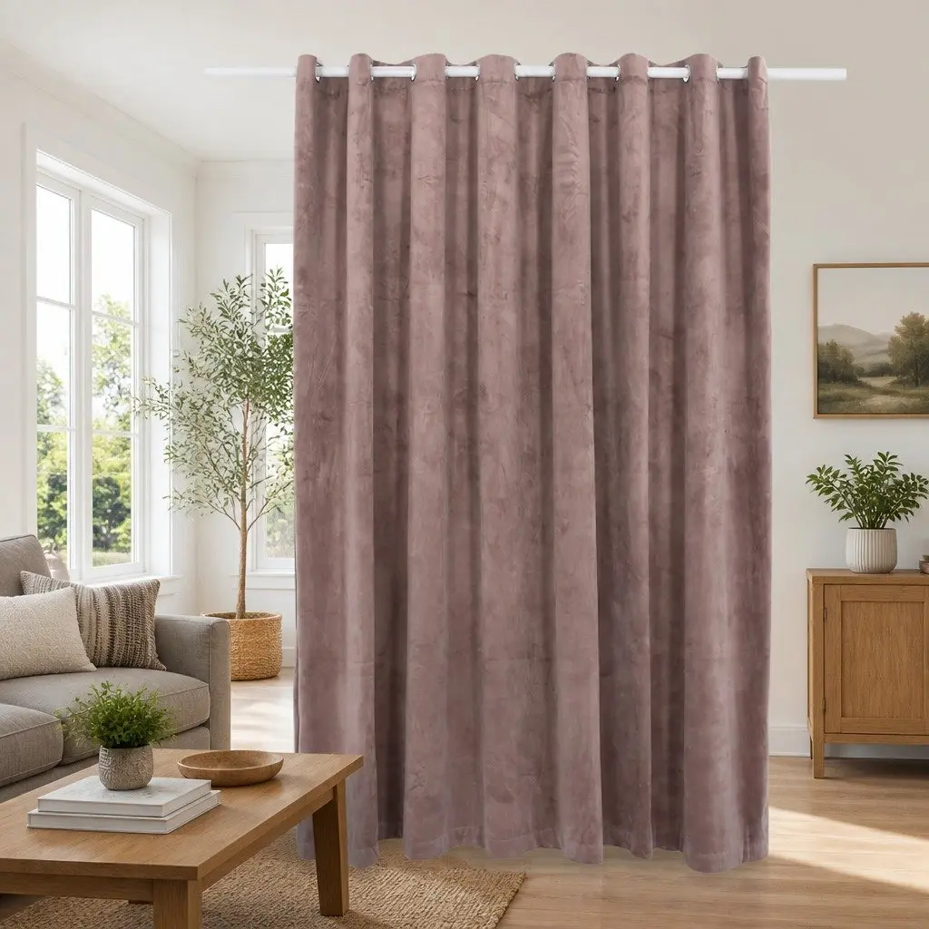 Velvet Blackout Curtain with Metal Rings Pink 290 x 245 cm