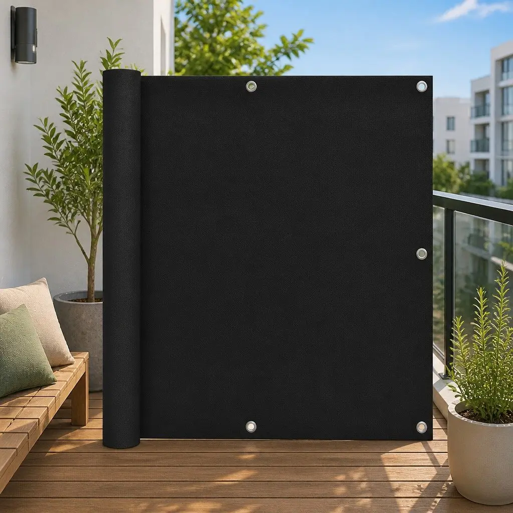 Balcony Screen Black Oxford Fabric Windproof Waterproof 90x400 cm