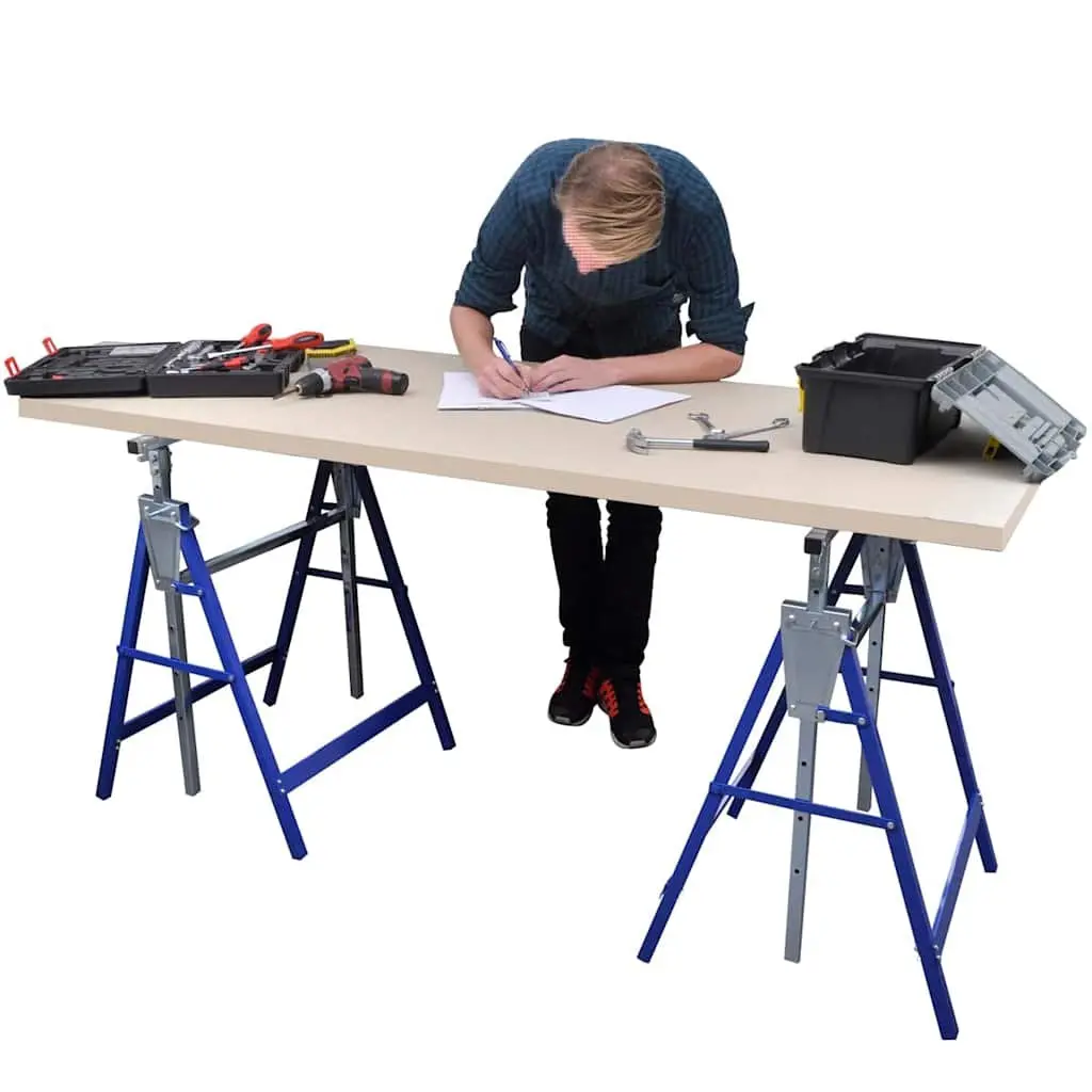 Scaffolding Trestles Adjustable Folding Steel Frame Set of 2 81 to 130 cm
