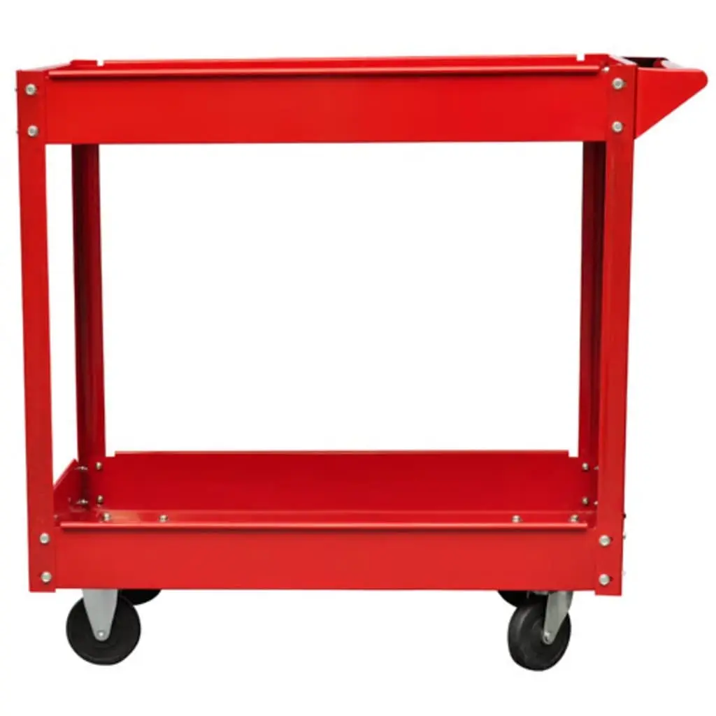 Workshop Tool Trolley 2 Shelves Swivel Wheels Red