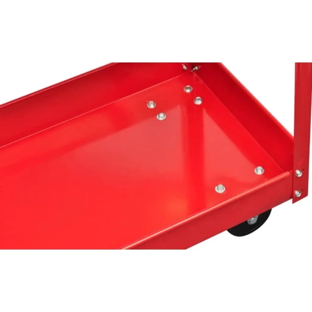 Workshop Tool Trolley 2 Shelves Swivel Wheels Red