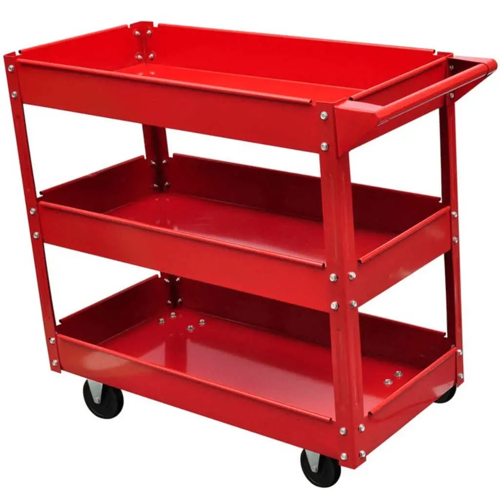 Workshop Tool Trolley 3 Shelf Storage Cart 100kg Capacity Garage Organiser