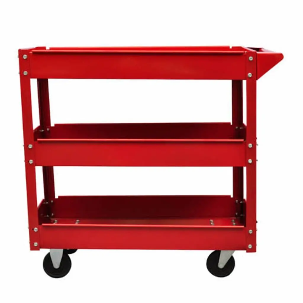 Workshop Tool Trolley 3 Shelves 100kg Load Capacity Swivel Wheels Storage Cart