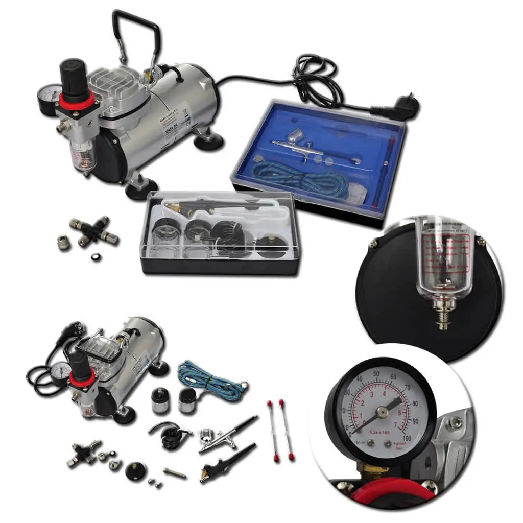 Airbrush Compressor Mini Kit with Oil-Free Piston Dual Spray Guns and Accessories