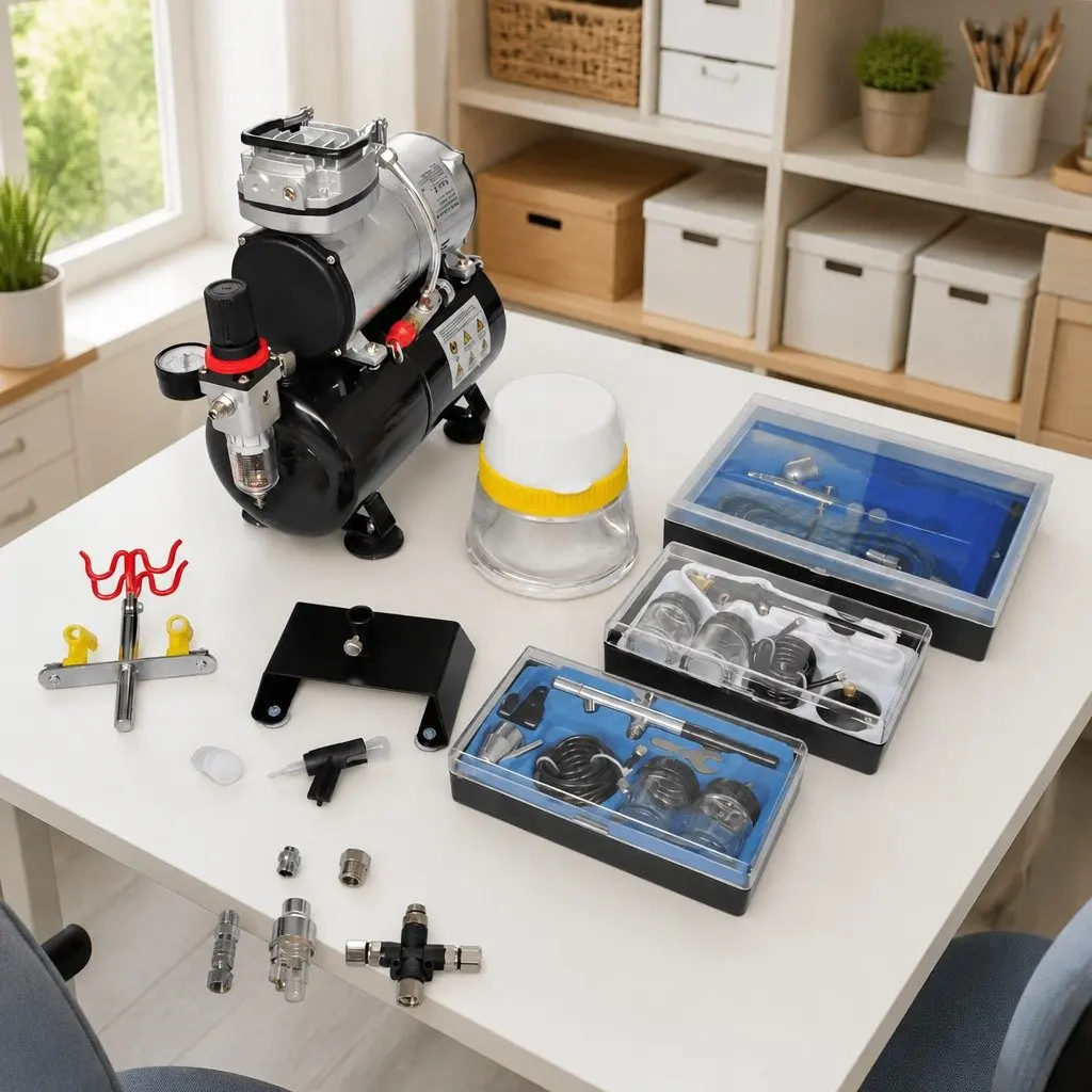 Airbrush Compressor Set Professional Mini Piston Compressor with 3 Litre Air Tank and 3 Spray Guns