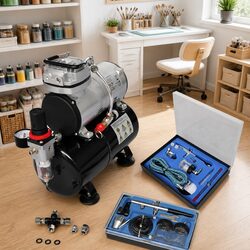 Airbrush Compressor Set with 2 Spray Guns Portable Mini Piston Tank Accessories