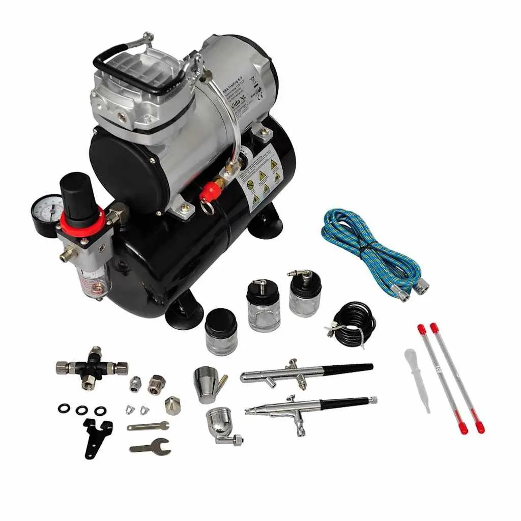 Airbrush Compressor Set Mini Piston Tank with 2 Spray Guns 3 Litre