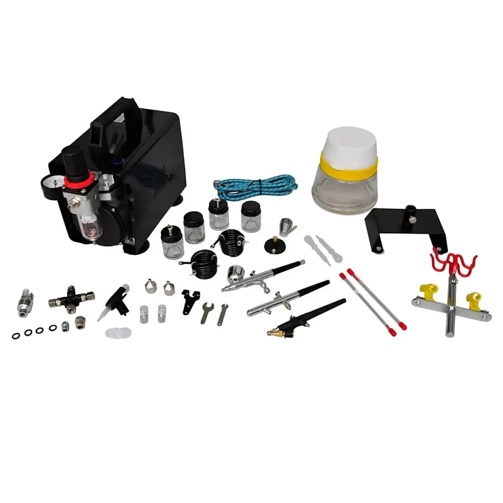 Airbrush Compressor Set with 3 Spray Guns Pistol 255x135x220mm Art Craft Hobby