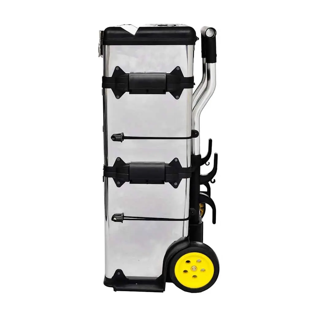 3-Part Rolling Tool Box with 2-Drawer Compartment Silver Mobile Storage 15 cm Handle