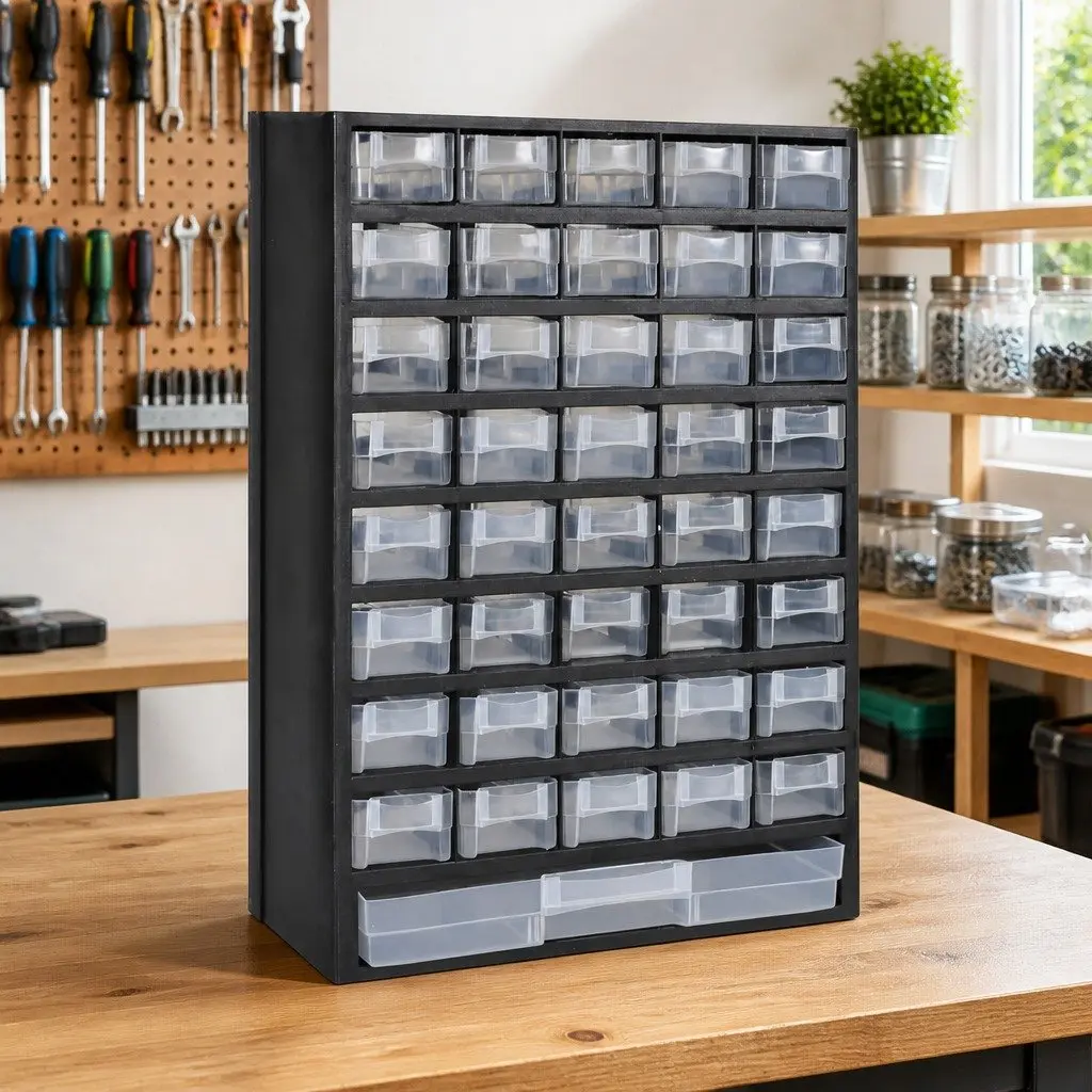 41-Drawer Plastic Storage Cabinet Organizer Black Wall-Mountable for Workshop Garage