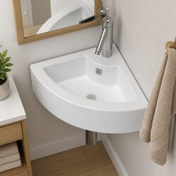 Ceramic Bathroom Basin Sink Vessel 45x32x12.5cm White Overflow Washroom