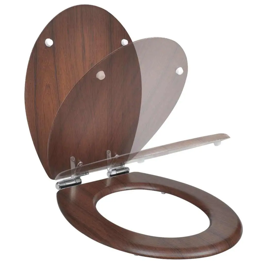 Toilet Seat Adjustable Hinges Brown MDF Soft Close Easy Install