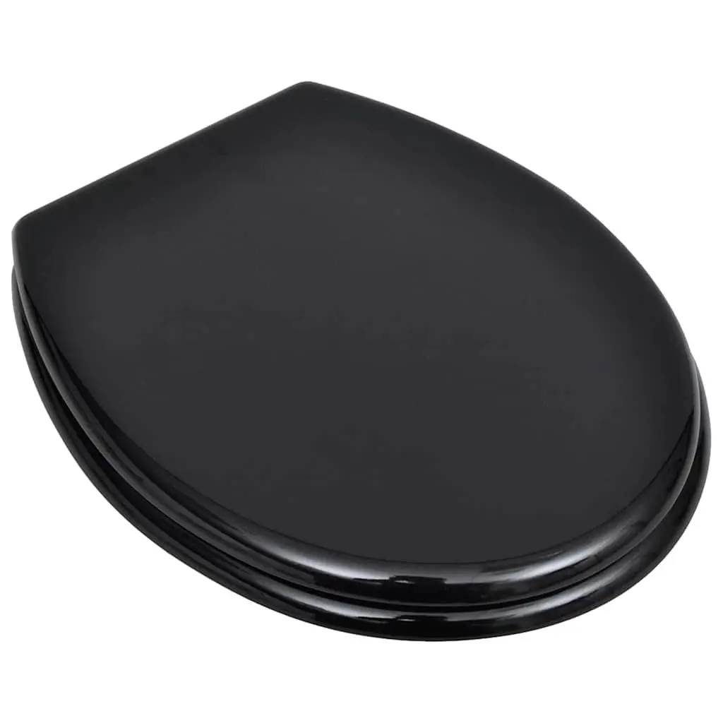 MDF Universal Toilet Seat Black Adjustable Chrome Hinges Durable Bathroom Fixture