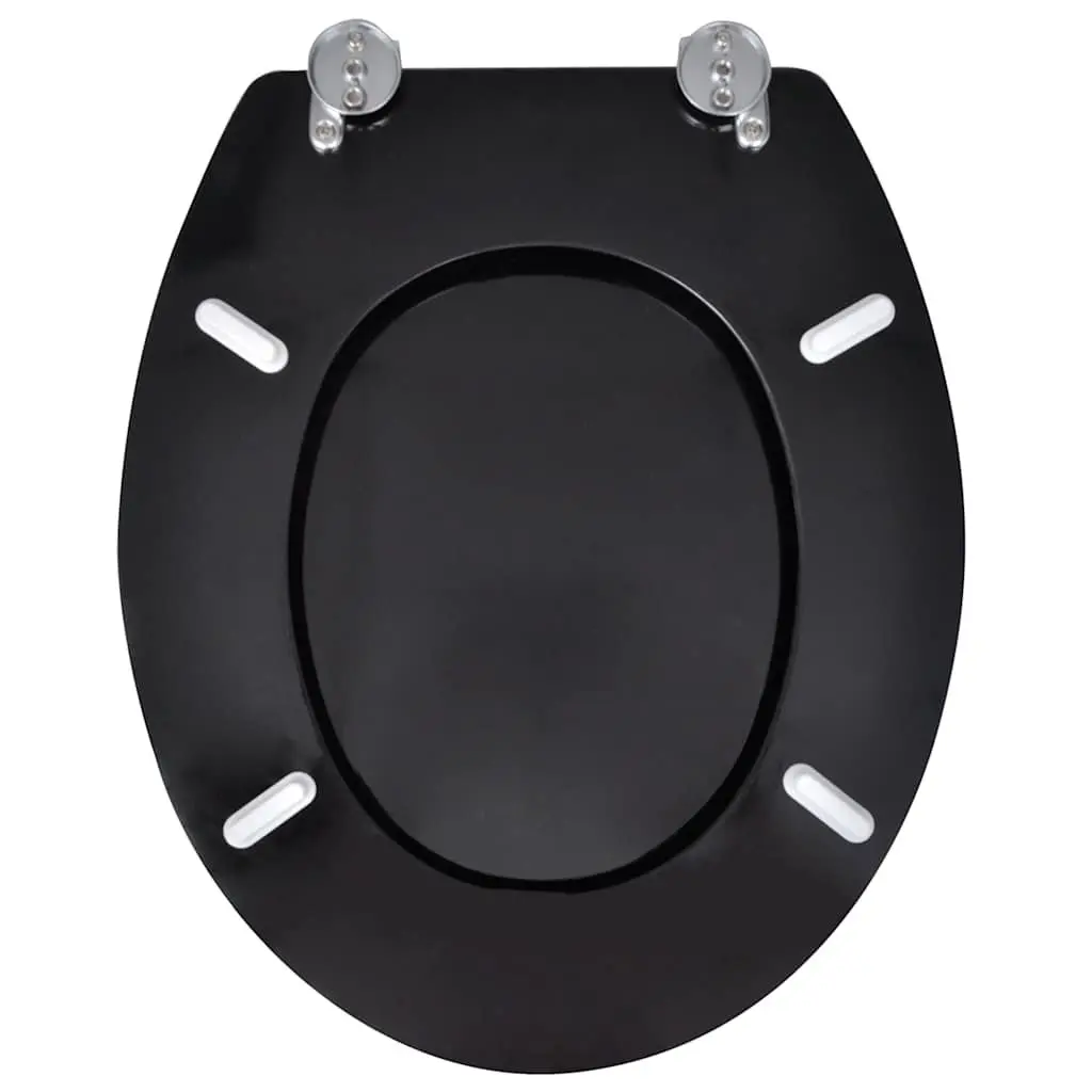 MDF Universal Toilet Seat Black Adjustable Chrome Hinges Durable Bathroom Fixture