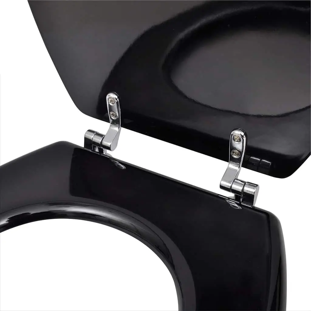 MDF Universal Toilet Seat Black Adjustable Chrome Hinges Durable Bathroom Fixture